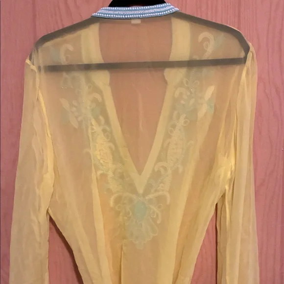 Boston Proper Yellow Tunic with Blue Embroidery - Picture 4 of 5